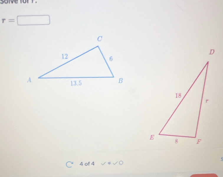 Solve for 7.
r=□
5
4 of 4