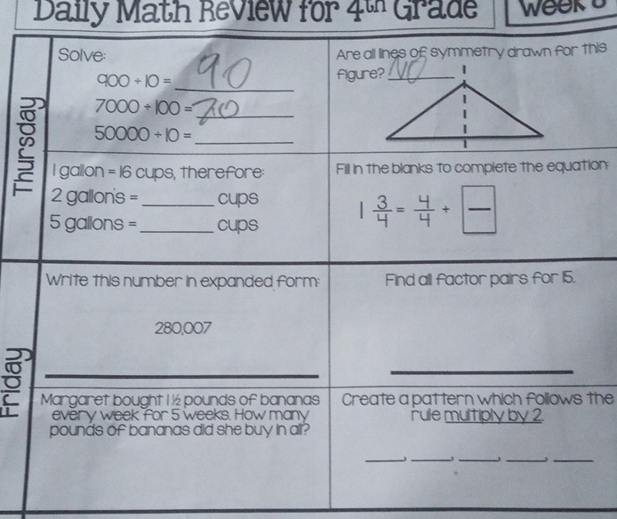 Daily Math Review for 4º Grade Week a
his
ion:
the