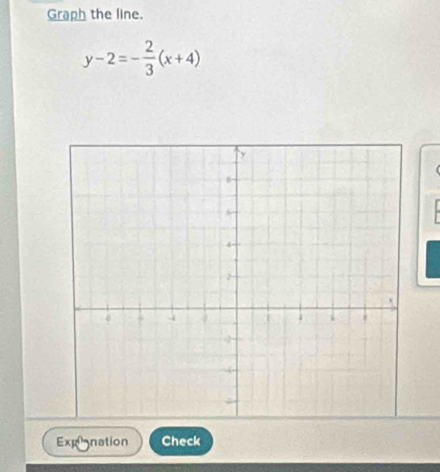 Graph the line.
y-2=- 2/3 (x+4)
Expionation Check