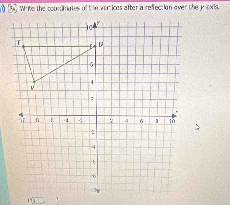 Write the coordinates of the vertices after a reflection over the y-axis.
r(□ ,□ )