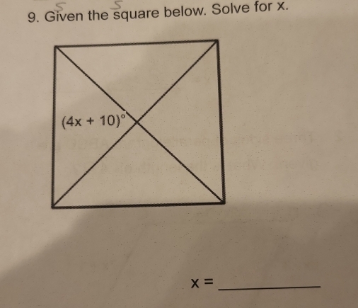 Given the square below. Solve for x.
x= _