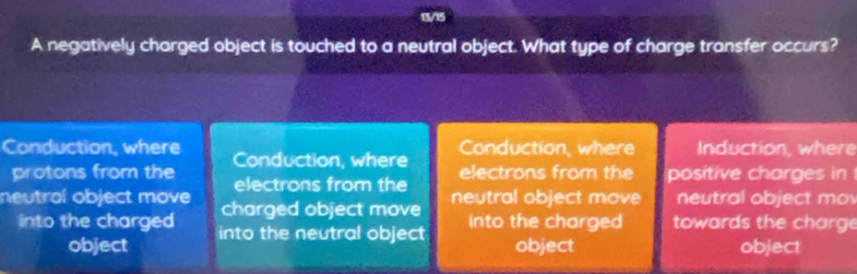 Solved: 13/15 A negatively charged object is touched to a neutral ...