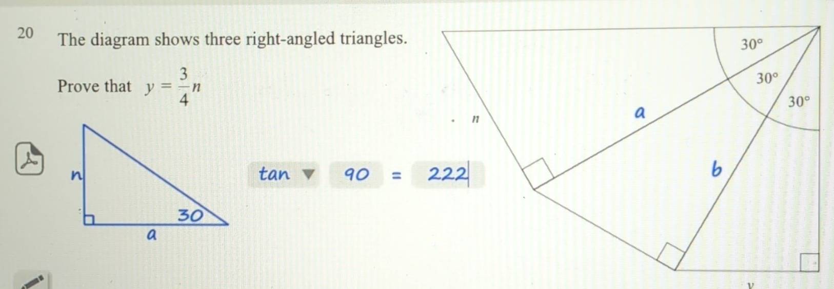 Solved: The diagram shows three right-angled triangles. Prove that y= 3 ...