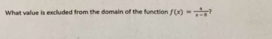 What value is excluded from the domain of the function f(x)= 4/x-8  ?