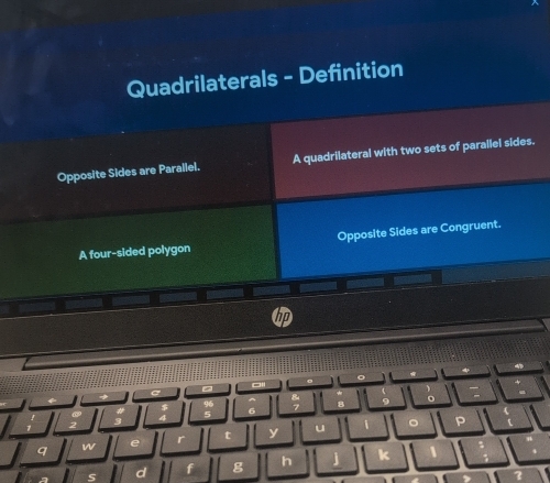 Quadrilaterals - Definition
Opposite Sides are Parailel. A quadrilateral with two sets of parallel sides.
A four-sided polygon Opposite Sides are Congruent.
g h k