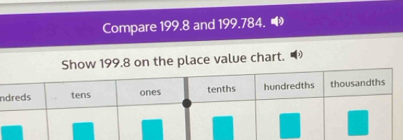Solved: Compare 199.8 and 199.784. 199.8 on the place value chart. n ...