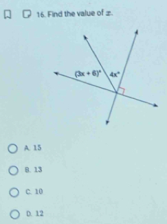 Find the value of ∞.
A. 15
B. 13
C. 10
D. 12