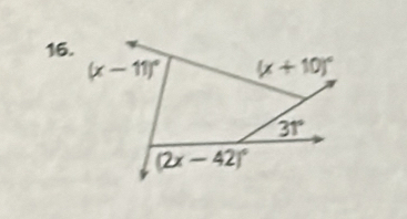 (x-11)^circ  (x+10)^circ 
31°
(2x-42)^circ 