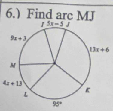 6.) Find arc MJ