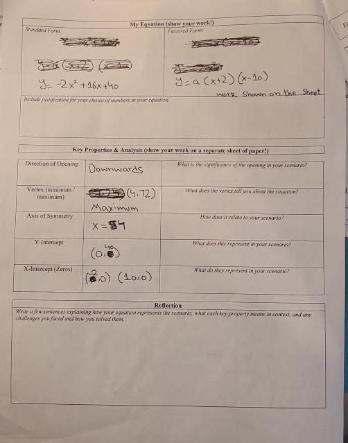 Reflection 
Write a few sentences explaining how your equation represents the scenario, what each key property means in context, and any 
challenges you faced and how you solved them.