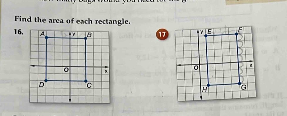 Find the area of each rectangle.
16. 17