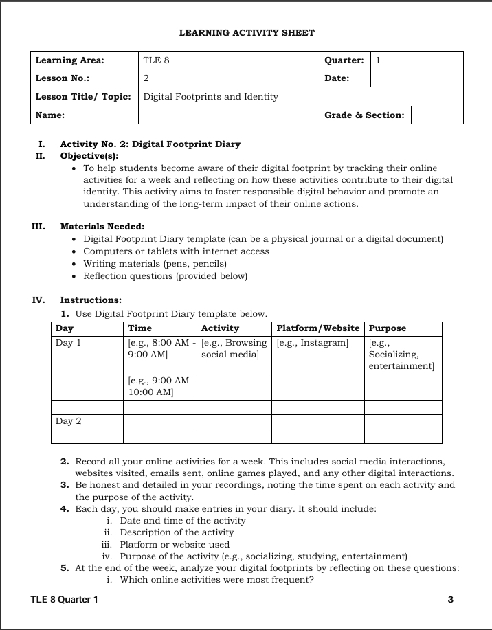 Solved: LEARNING ACTIVITY SHEET I. Activity No. 2: Digital Footprint ...