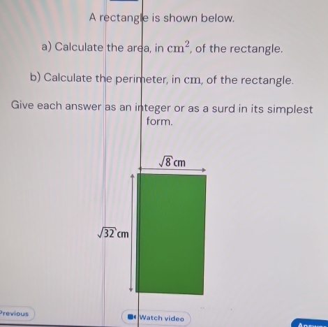 of the rectangle.
Previous Watch video