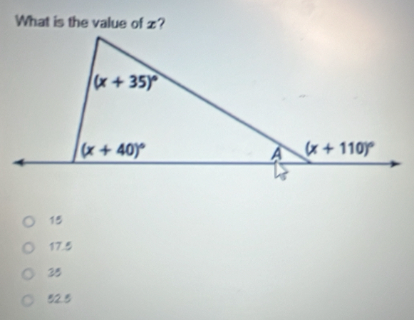 What is the value of z?
15
17.5
25
82.8