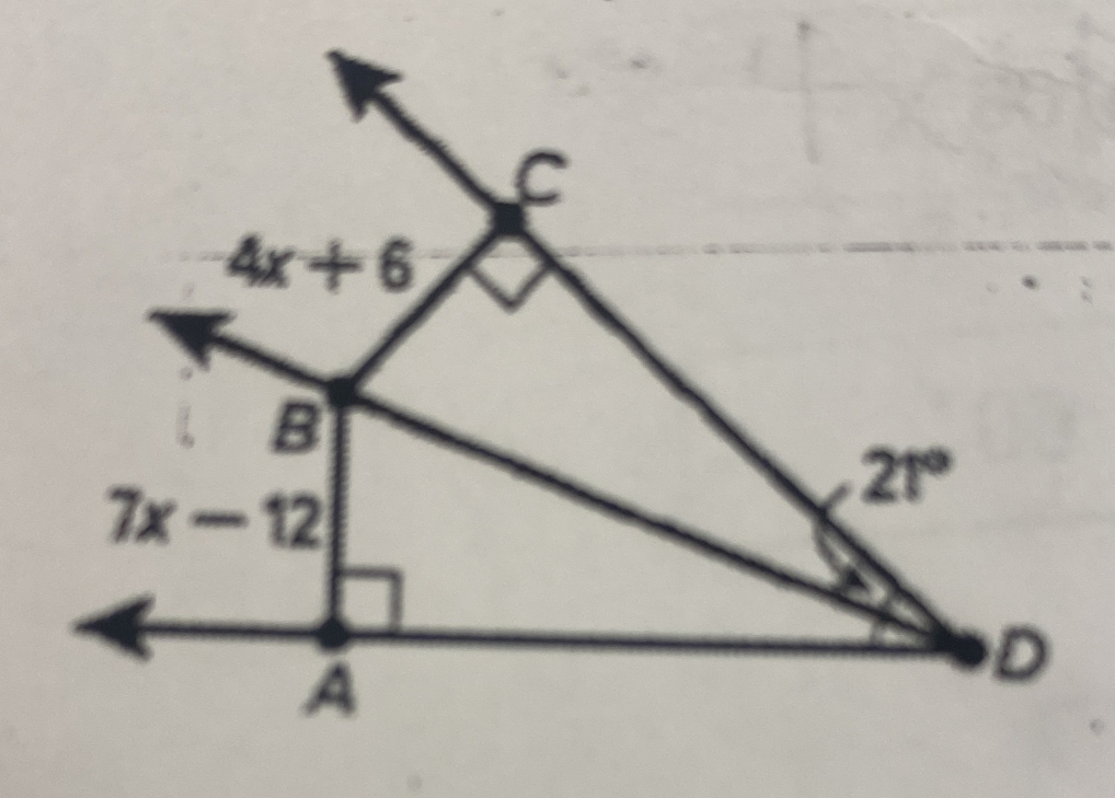 below.
The length of overline CB is a
and m∠ BDA
is b