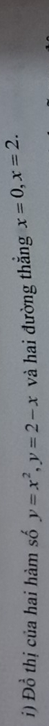 ) D_0^(1 thị của hai hàm số y=x^2), y=2-x và hai đường thăng x=0, x=2.