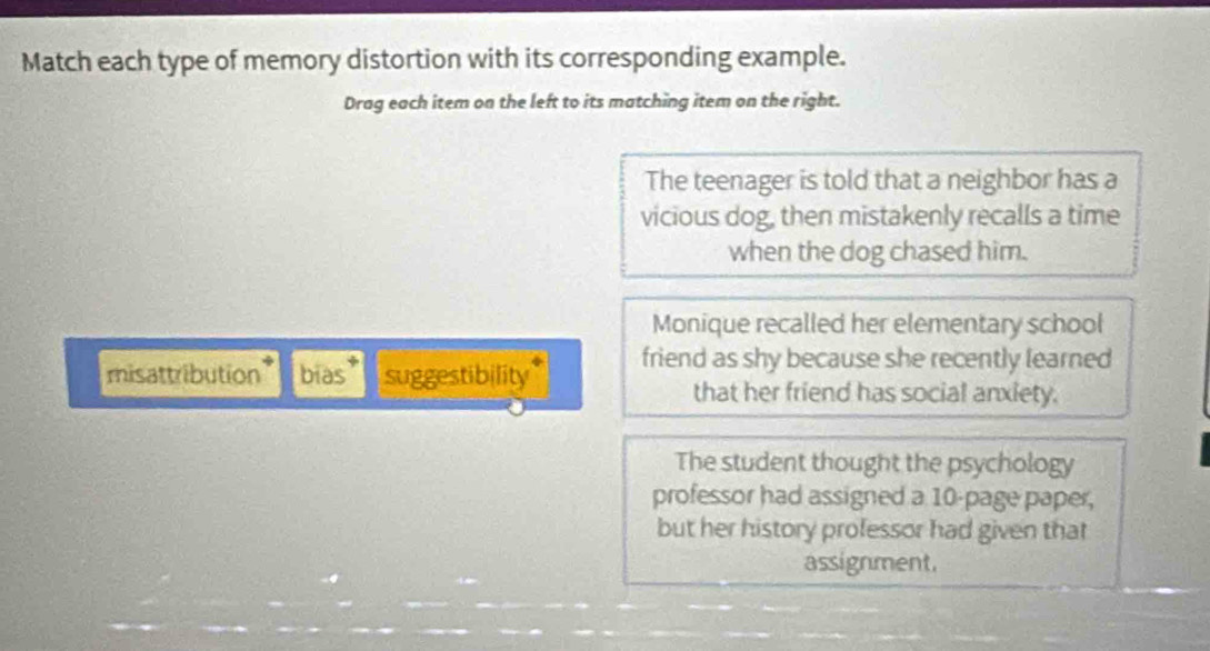 Solved: Match each type of memory distortion with its corresponding ...