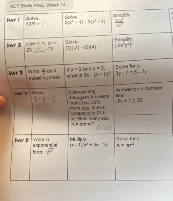 ACT Skills Prep, Week 14
D
D
D