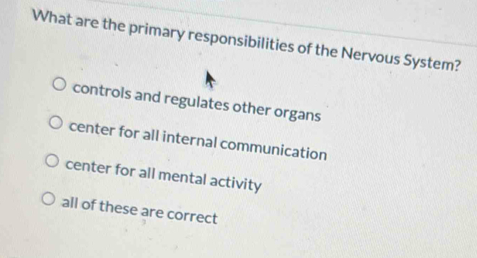 Solved: What are the primary responsibilities of the Nervous System ...