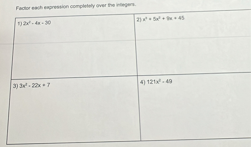 expression completely over the integers.