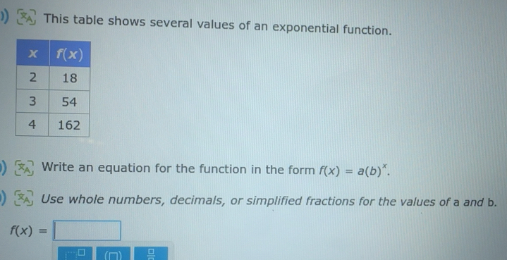 Solved: ) This table shows several values of an exponential function ...