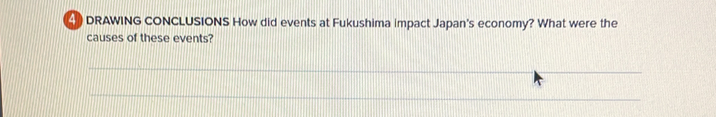 DRAWING CONCLUSIONS How did events at Fukushima impact Japan's economy? What were the 
causes of these events?