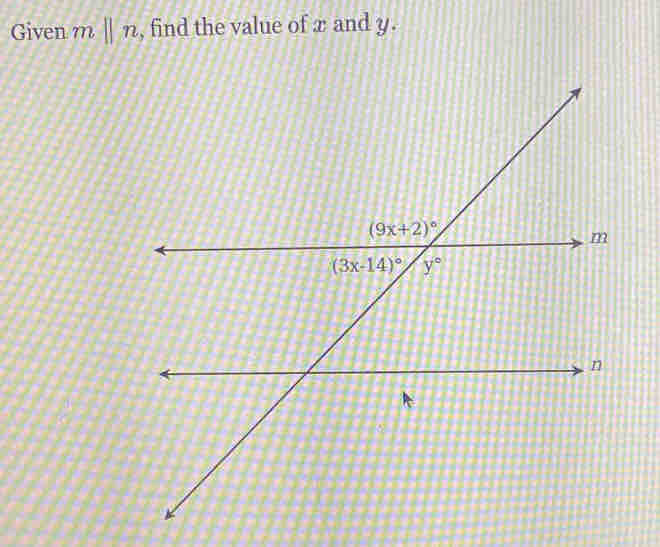 Given m||n , find the value of x and y.