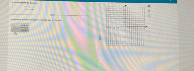 Solve the system by graphing
y=x-4
Graph each equation using the coordinate grid on the right. 
enlarge Click to 
Graph