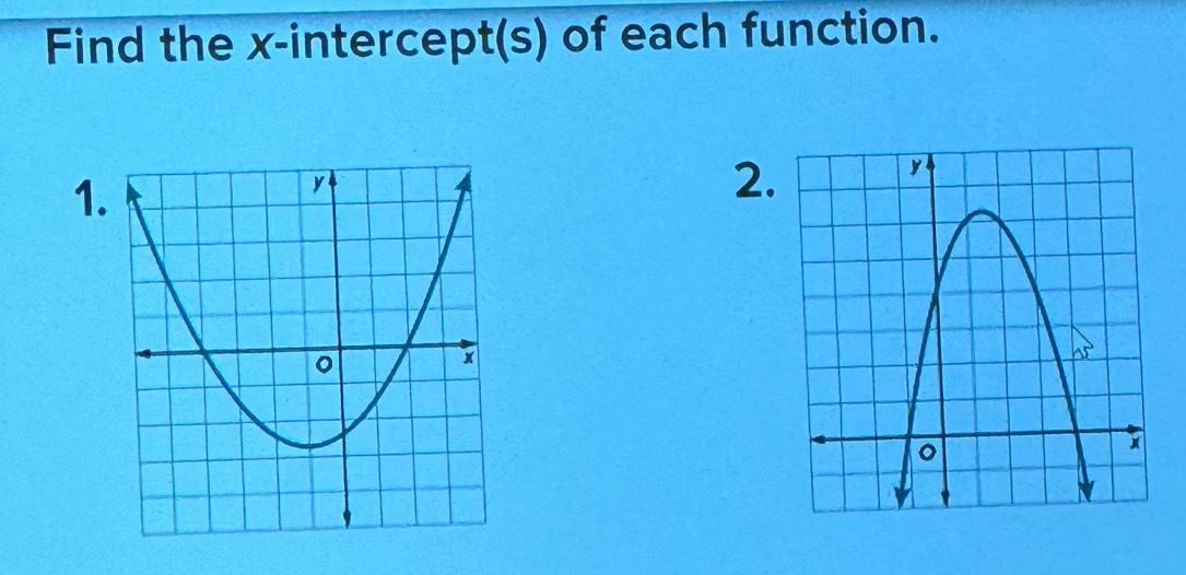 Find the x-intercept(s) of each function.
1
2.