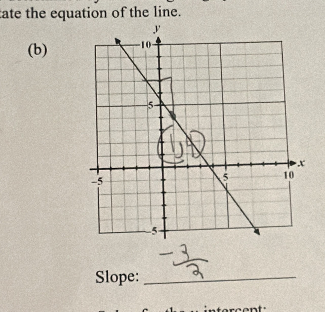 tate the equation of the line. 
(b) 
Slope:_