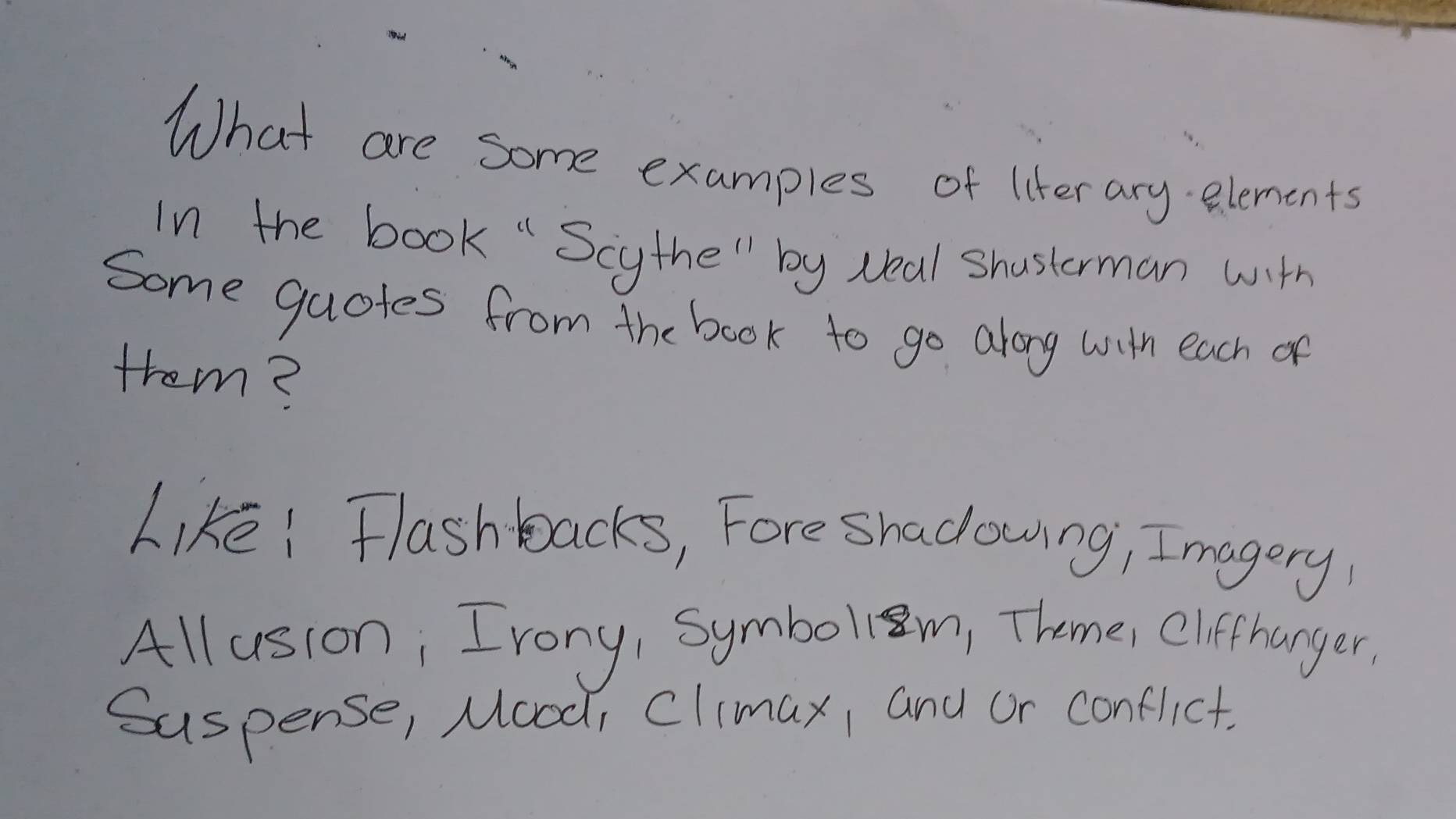 Solved: What are some examples of liter ary elements In the book ...