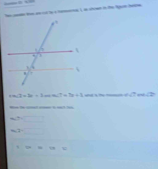 a
am∠ 2=3x+3 m∠ 7=7x+5 t s T

□°
2° overline 
x = 3