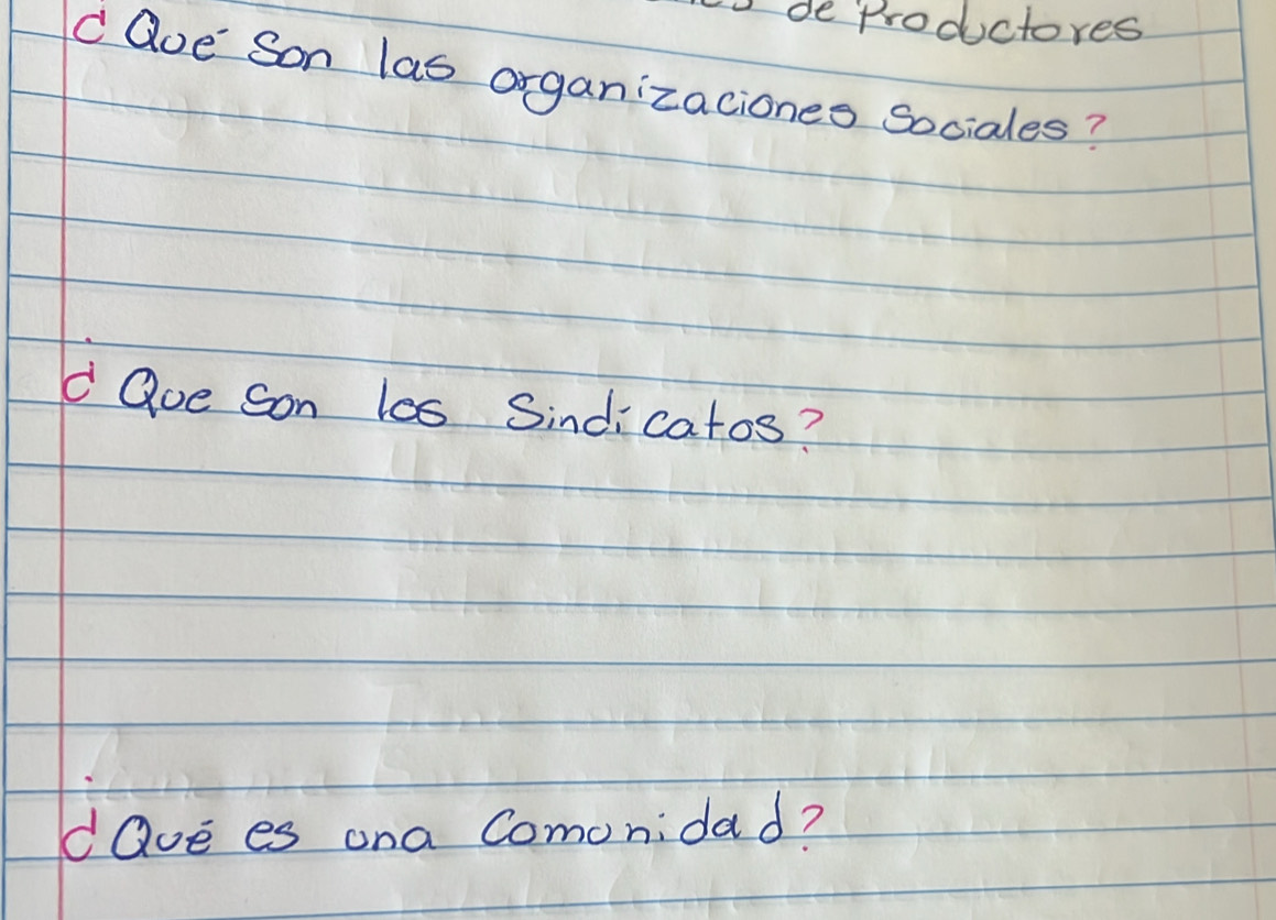 de Productores 
d Qve Son las organizaciones sociales? 
d Qoe Son les Sindicatos? 
dQve es ona Comonidad?