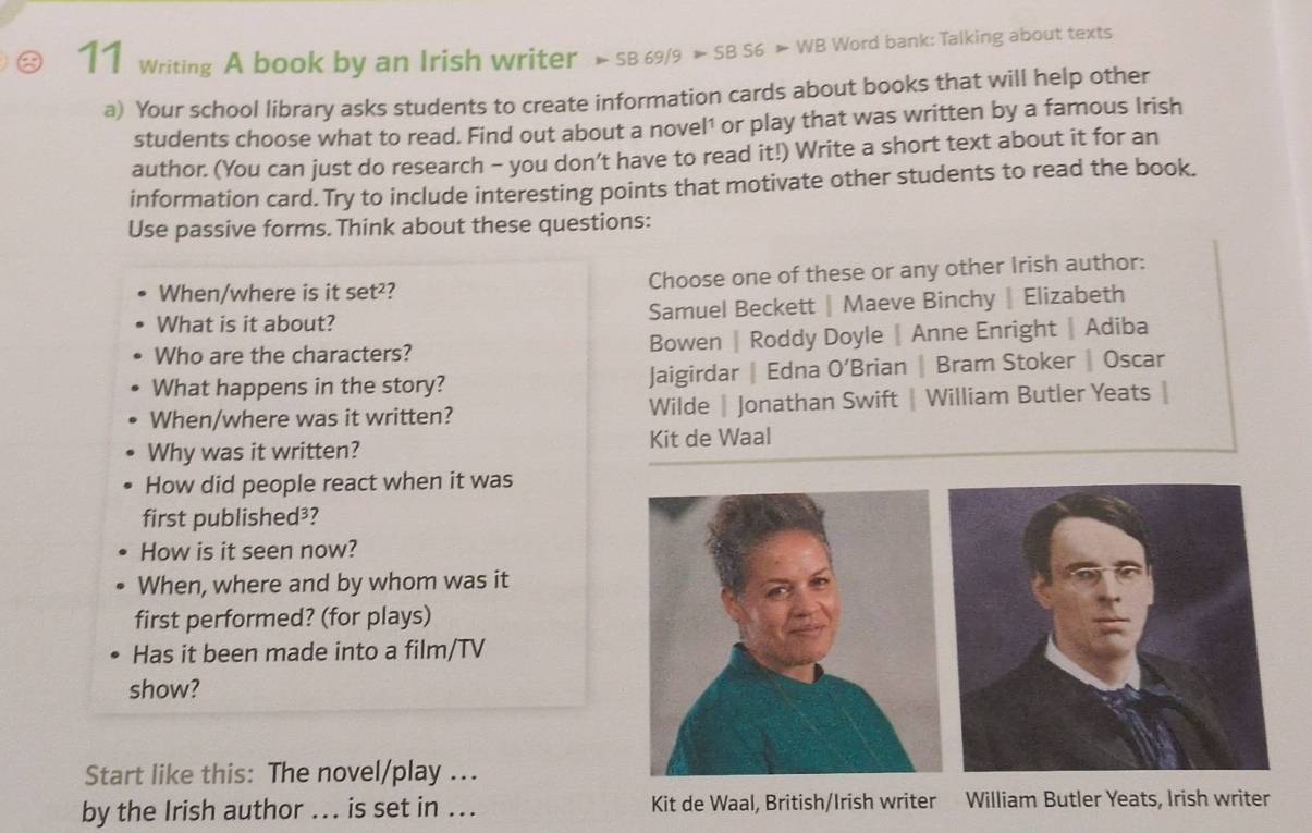 Gelöst:☹ 11 writing A book by an Irish writer -SB69/9>SBS6>WE WB Word ...
