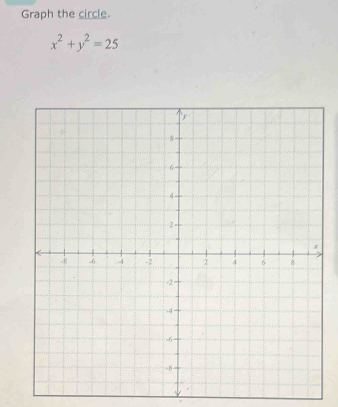 Graph the circle.
x^2+y^2=25