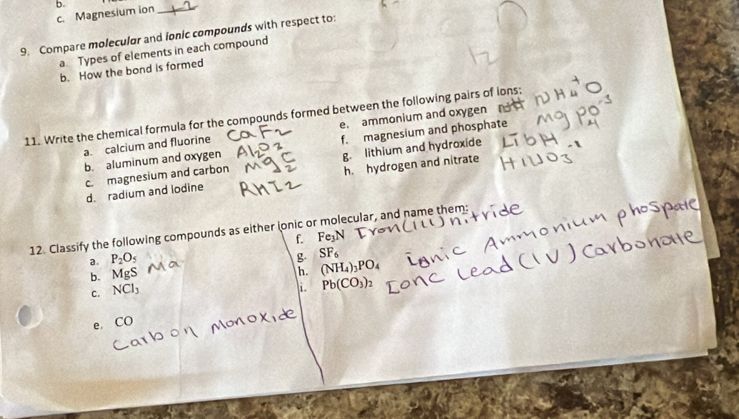 Solved: Magnesium ion_ 9. Compare molecular and ionic compounds with ...