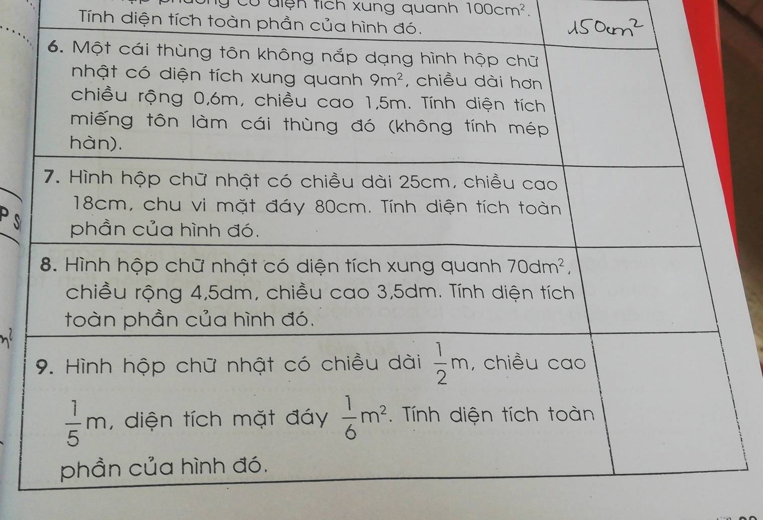 Có diện tích xung quanh 100cm^2.
Tính diện tích toàn phần của h