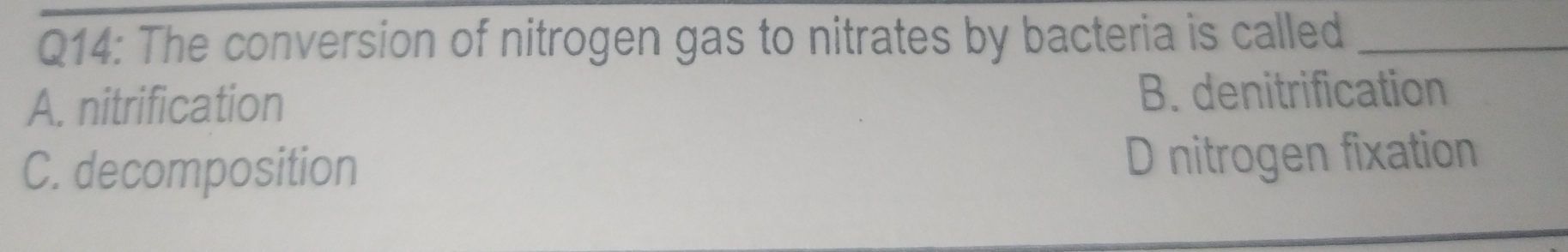 Solved: The conversion of nitrogen gas to nitrates by bacteria is ...