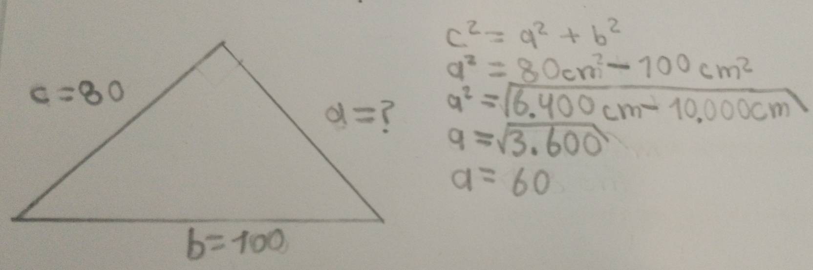 c^2=9^2+b^2
q=sqrt(3.600)
a=60