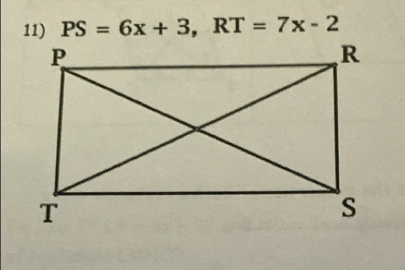 PS=6x+3, RT=7x-2