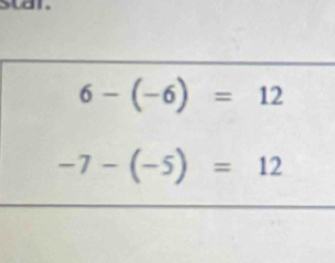 star
6-(-6)=12
-7-(-5)=12