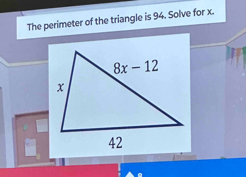 The perimeter of the triangle is 94. Solve for x.