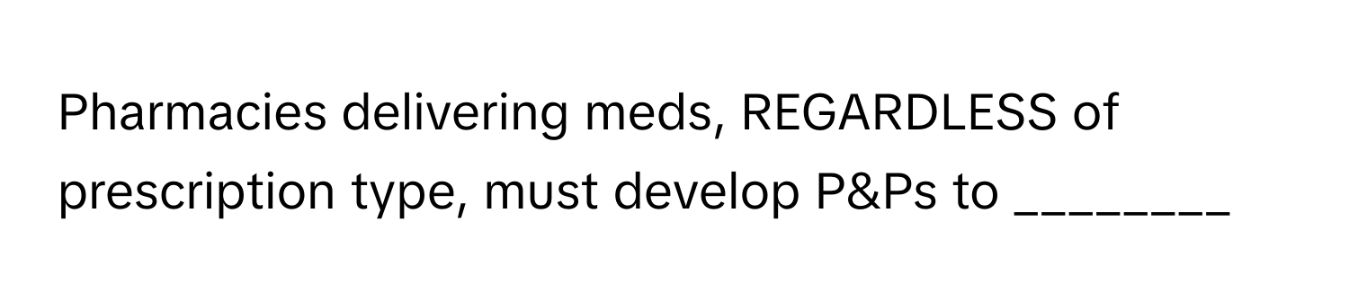 Pharmacies delivering meds, REGARDLESS of  prescription type, must develop P&Ps to ________