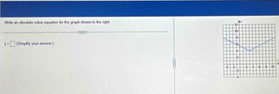 Write an absolute value equation for the graph shown to the right.
42
y=□ (Simpify your answer ) 
t
2
2 12
2