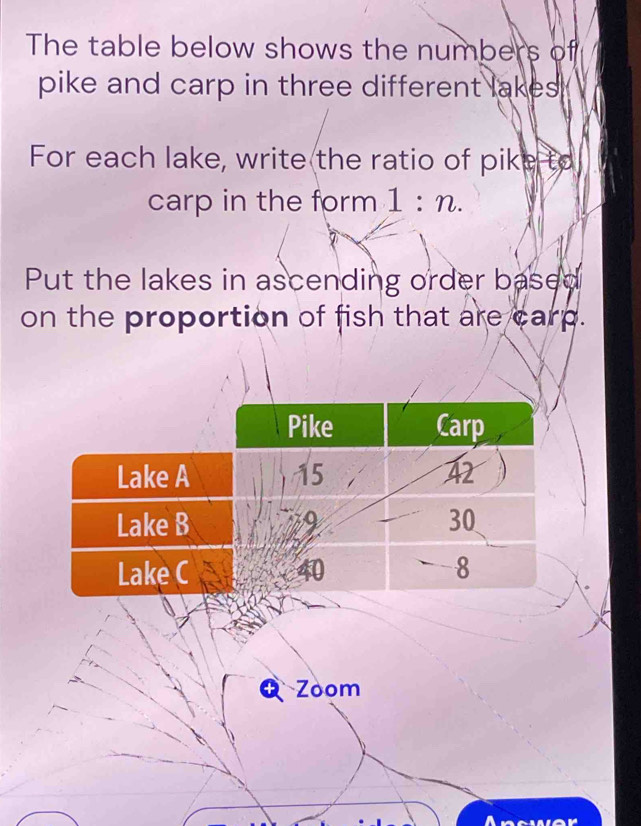 Solved: The table below shows the numbers of pike and carp in three ...