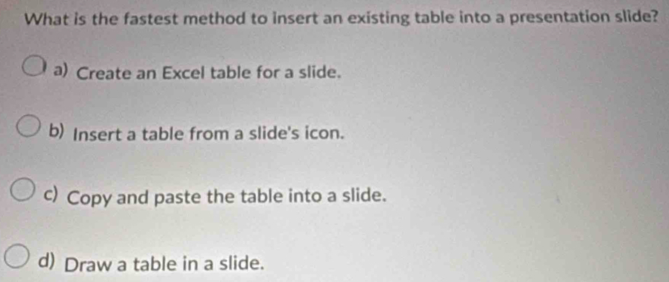 Solved: What is the fastest method to insert an existing table into a ...