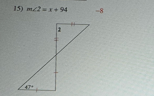 m∠ 2=x+94 -8