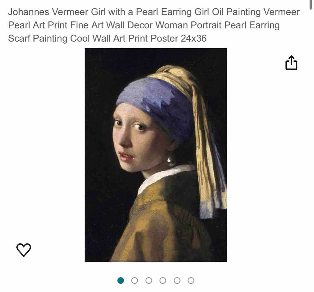 Johannes Vermeer Girl with a Pearl Earring Girl Oil Painting Vermeer 
Pearl Art Print Fine Art Wall Decor Woman Portrait Pearl Earring 
Scarf Painting Cool Wall Art Print Poster 24* 36