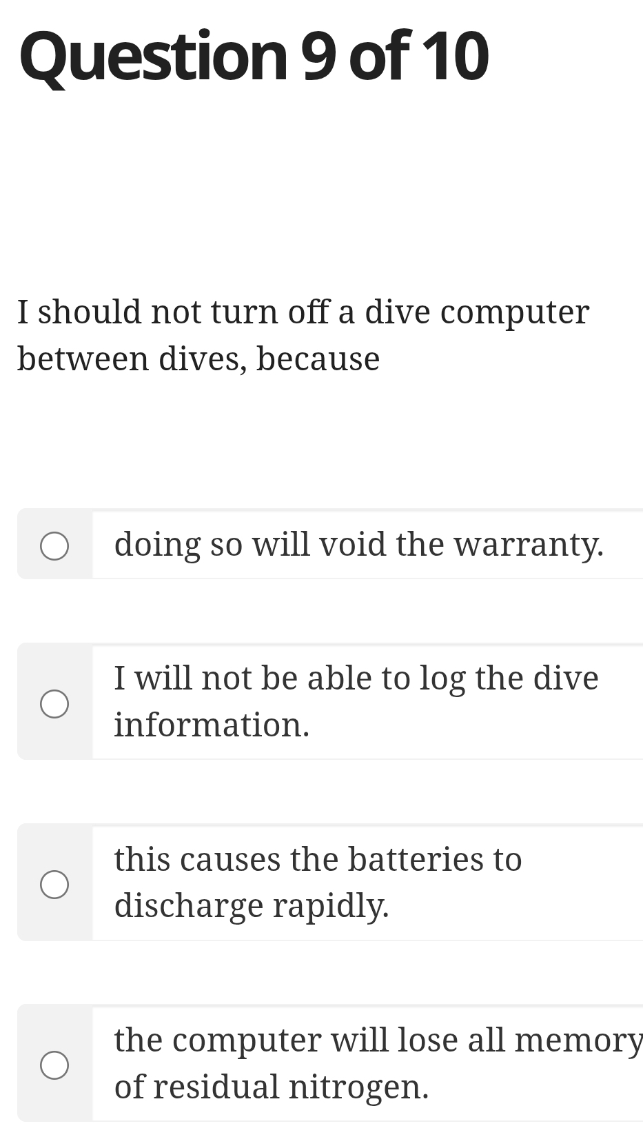 Solved: should not turn off a dive computer between dives, because ...