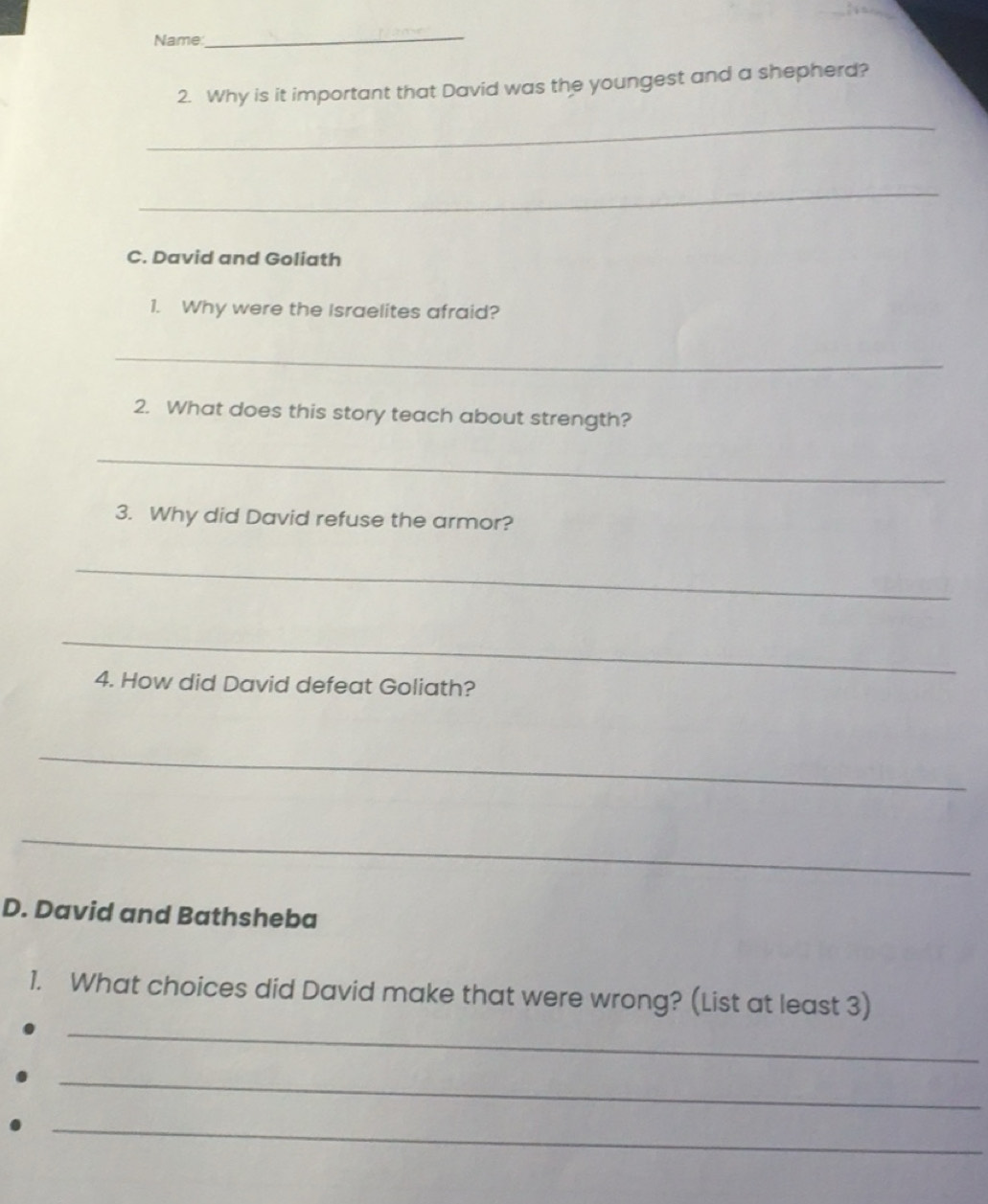 Solved: Name: _ 2. Why is it important that David was the youngest and ...